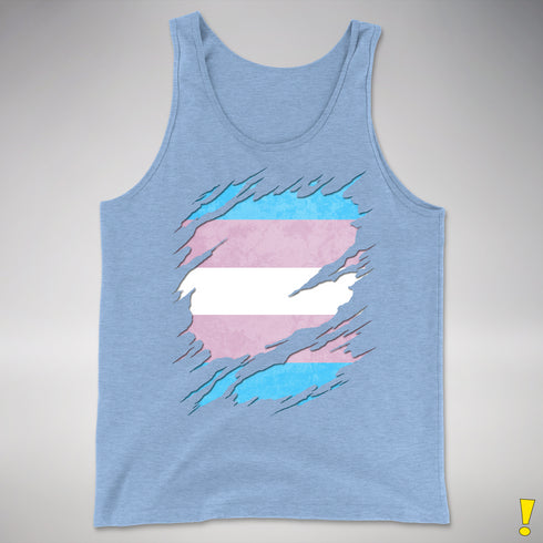 Transgender Pride Flag Ripped Reveal Premium Tank Top - Blue Triblend